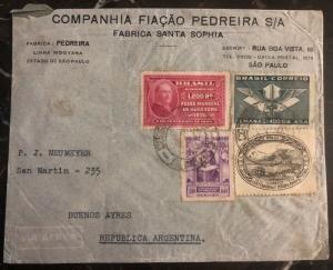 1942 Sao Pablo Brazil Airmail Commercial Cover to Buenos Aires Argentina