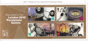 GREAT BRITAIN  LONDON 2012 PARALYMPIC GAMES S/SHEET VF-MNH  POST OFFICE FRESH