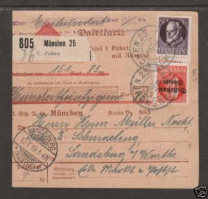 Bavaria Sc 108, 140 used on 1919 Packetcard, München to Landsberg, F-VF