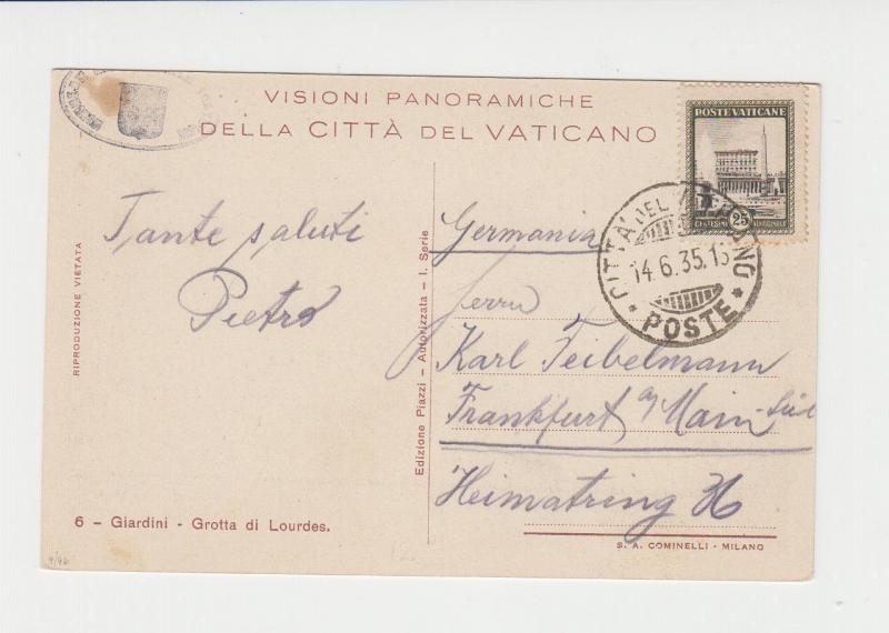 VATICAN -GERMANY 1935 GROTTO di LOURDES CARD 25c RATE(SEE BELOW)