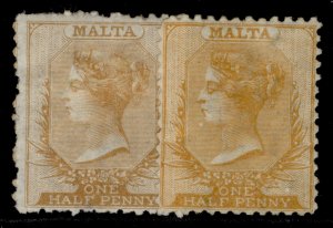 MALTA QV SG14 + 15, ½d SHADE VARIETIES, M MINT. Cat £560.