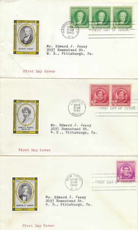 1940 FDC, #884-888, 1c-10c Famous American Artists, Reid (5)