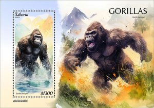 LIBERIA- 2023 - Gorillas - Perf Souv Sheet - Mint Never Hinged