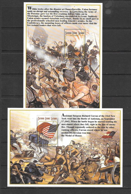 SIERRA LEONE #2474-7 AMERICAN CIVIL WAR-GENERALS& BATTLES  4 S/S  MNH