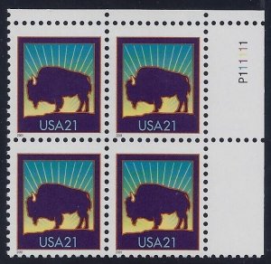 3467 - 21c Plate# Block of 4 American Buffalo Cat $27.50 Mint NH