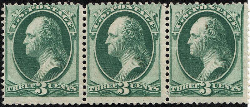 U.S. 158 F+VF MH DOULBLE PAPER Strp/3 APS Cert.  (70218)