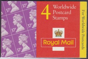 GL1 Barcode Booklet 4 x 37p Worldwide Postcard stamps   - Cylinder W1W1