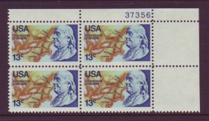 1976 Ben Franklin Plate Block Of 4 13c Postage Stamps, Sc# 1690, MNH, OG