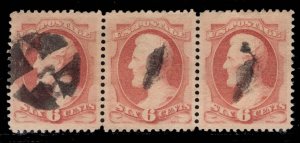 MOMEN: US STAMPS #186 USED STRIP OF 3 PF CERT LOT #89123