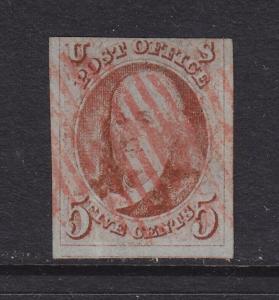 1 F-VF used neat Red grid cancel with nice color cv $ 400 ! see pic !