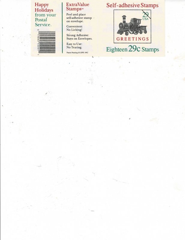 Train Christmas Greetings 29c US ATM Postage Booklet #2719a VF MNH