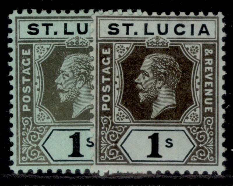 ST. LUCIA GV SG85 + 85a, 1s SHADE VARIETIES, M MINT. Cat £25. 