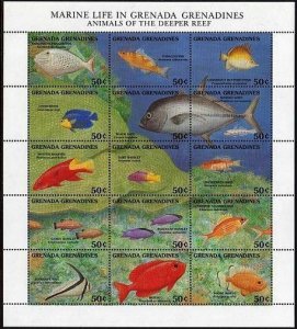 Grenada Gren 1356 sheet,MNH.Michel 1474-1489. Marine life 1991.Deeper reef.