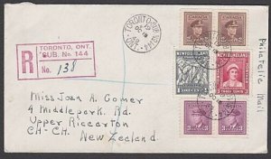 CANADA NEWFOUNDLAND mixed 1949 Reg cover to New Zealand with coil pairs.....P111 