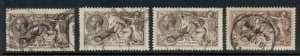 GB 1913,15,18,34 Seahorse 2/6d, Waterlow, DLR, Bradbury & re-engraved FU
