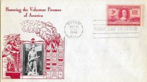 1948 FDC, #971, 3c Volunteer Firemen, Crosby
