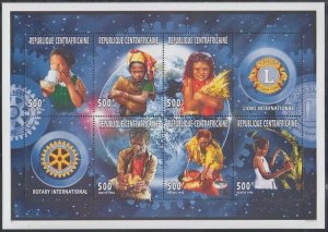 CENTRAL AFRICAN REP Sc# 1149a-f MNH SHEETLET of 6 ROTARY and LIONS INT'L