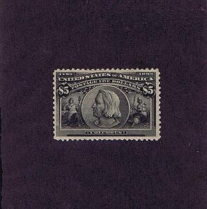 SC# 245 UNUSED ORIGINAL GUM HINGED $5 COLUMBUS, 1893, FINE VERY FINE LOOK!