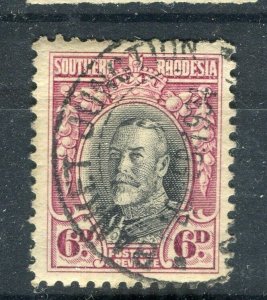 RHODESIA; 1930s early GV portrait issue used Shade of 6d. fine POSTMARK