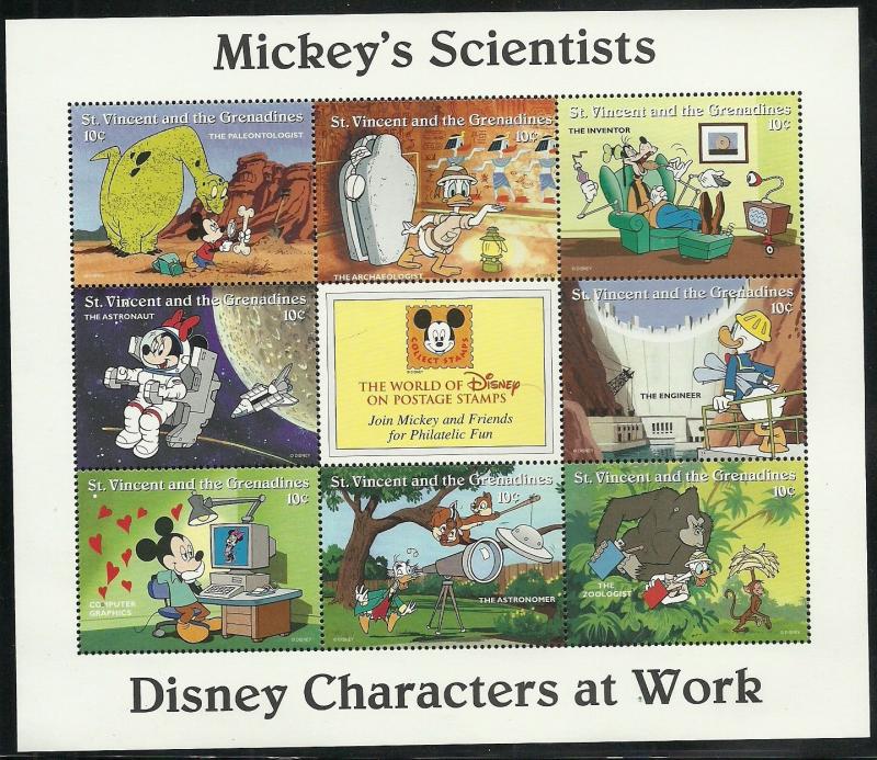 St Vincent and Grenadines: Disney Characters at Work: 6x Mini Sheets: 1996: MNH