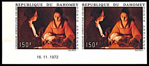 Dahomey C175, MNH imperf. pair, Georges de La Tour Painting, The Newborn
