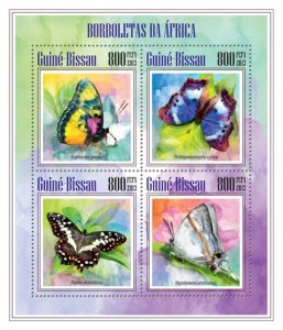 GUINEA BISSAU - 2013 - African Butterflies - Perf 4v Sheet - Mint Never Hinged