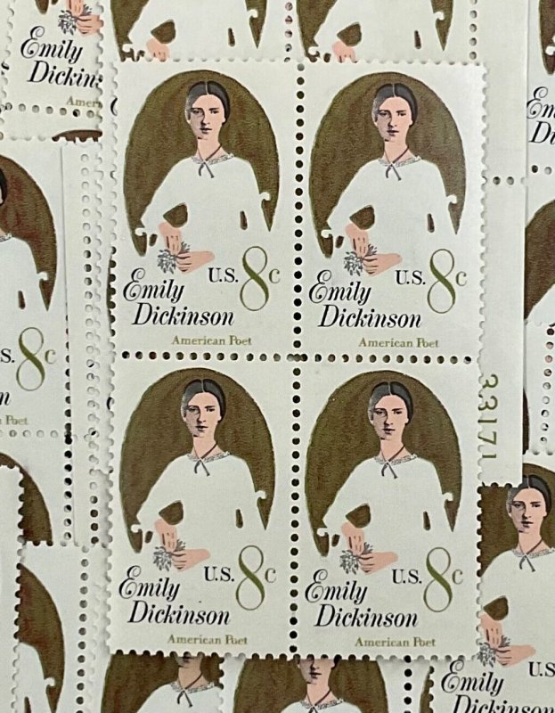 1436 Emily Dickinson, Poet  100 MNH 8 c stamps FV $8.00  1971