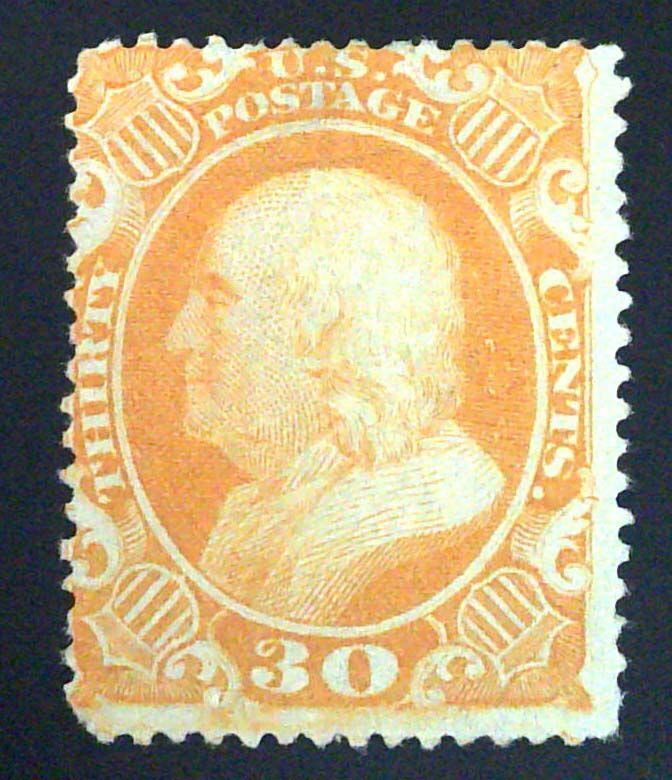 Scott #38 - F - 30c Orange - Franklin - NG - Thin - 1860