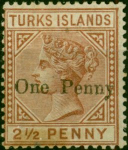 Turks Islands 1889 1d on 2 1/2d Red-Brown SG61 Ave MM