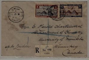 Egypt/Canada registered airmail cover 1.6.38