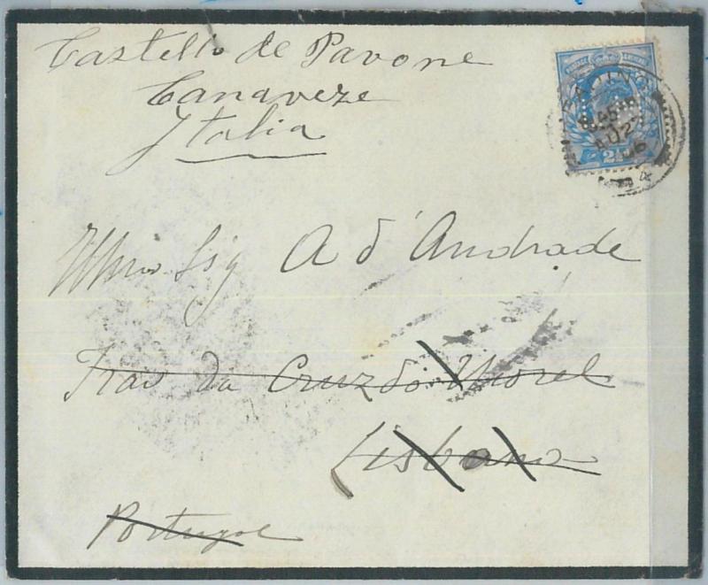 72460 - GREAT BRITAIN - POSTAL HISTORY - PERFIN stamp on cover to PORTUGAL 1906