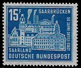 Saar #320 MNH Stamp - Old and New City Hall and Burbach Mill
