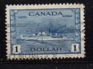 Canada Sc 262 1942 $1 Destroyer stamp used