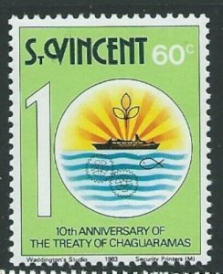 ST.VINCENT SG720w 1983 60c TREATY OF CHAGUARAMAS WMK CROWN TO LEFT OF CA. MNH