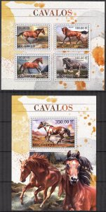 Mozambique 2016 Horses (2) Sheet + S/S MNH