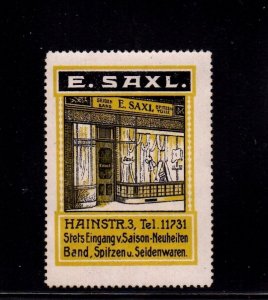 German Advertising Stamp - E. Saxl. Ribbon, Lace & Silk Goods