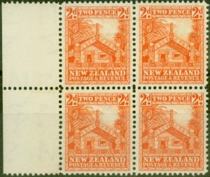 New Zealand 1941 2d Orange SG580c P.14 V.F MNH Block of 4