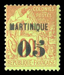 French Colonies, Martinique #6 Cat$32.50, 1888 05 on 20c, never hinged