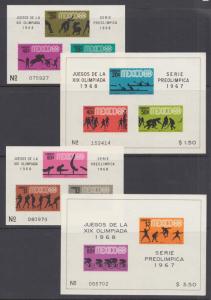 Mexico Sc 983a/995a MNH. 1967 + 1968 Mexico City Olympics s/s, 2 cplt sets, VF