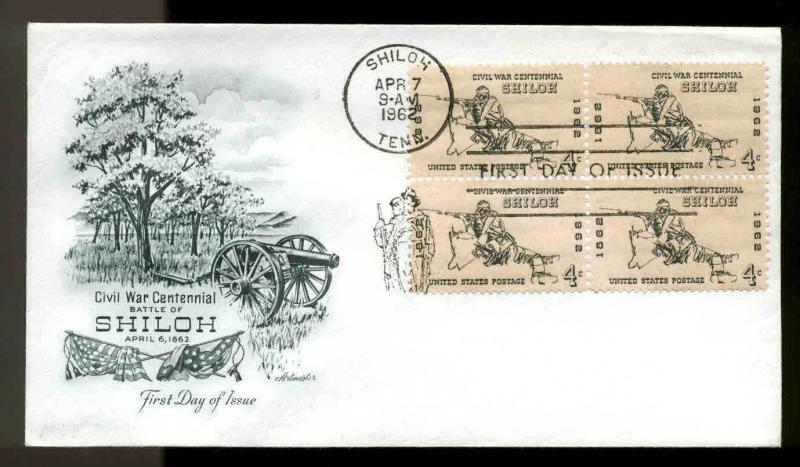 1179 BLOCK of 4 CIVIL WAR BATTLE of SHILO FDC SHILO, TN  ...