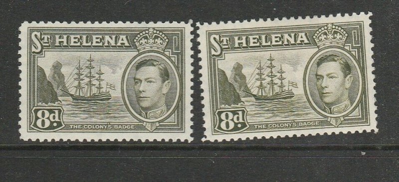 St Helena 1938/44 GV1 Ship Defs, 8d both listed shades MM SG 136a & 136b