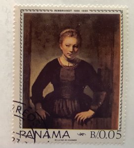 Panama 1967 Scott 479b CTO - 0.05b, Painting Young Girl at 1/2 door by Rembrandt