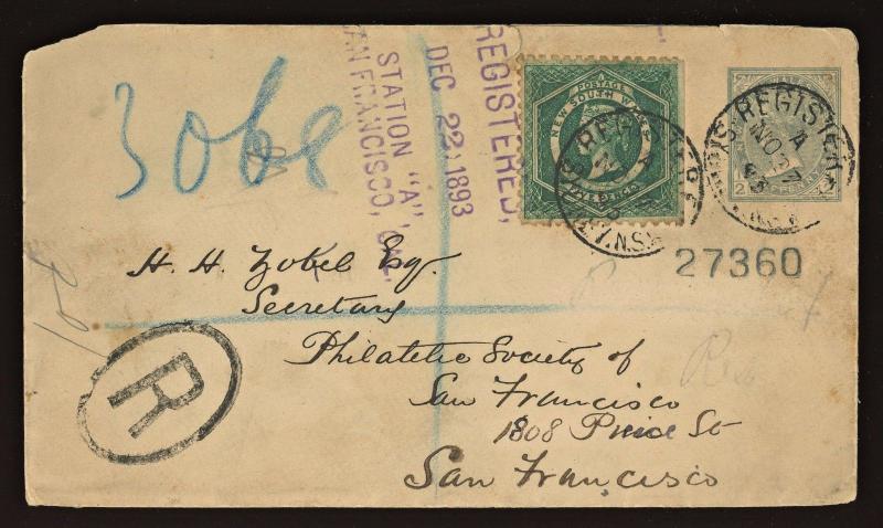 1893 Australia New South Wales Postal Stationery Envelope Registered Uprate #65