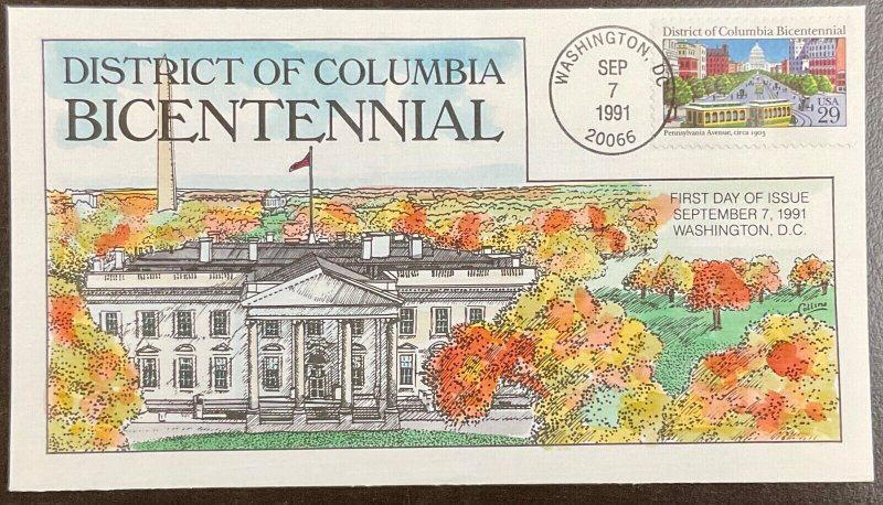 2561 Collins Hand Painted cachet District of Columbia Bicentennial FDC 1991