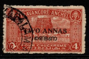 INDIA-TRAVANCORE-COCHIN SG5 1949 2a on 4ch RED USED