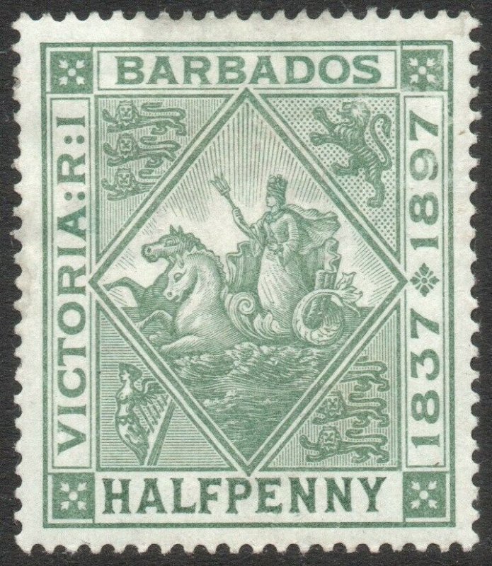 BARBADOS-1897-98 Jubilee ½d Dull Green Sg 117 LIGHTLY MOUNTED MINT V46259