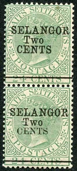 MALAYA SELANGOR SG47/8 1891 2c on 24c green type 38 and 39 se-tenant Very RARE