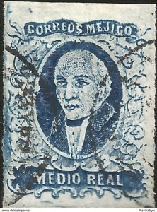 J) 1856 MEXICO, HIDALGO, MEDIO REAL, DISTRICT CHALCO, DOUBLE CANCELLATION, MN