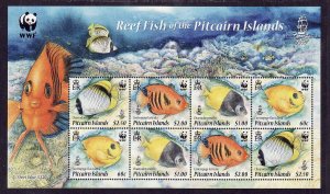 Pitcairn Is.-Sc#705e- id12-unused NH sheet-Marine Life-Fish-WWF-2010-