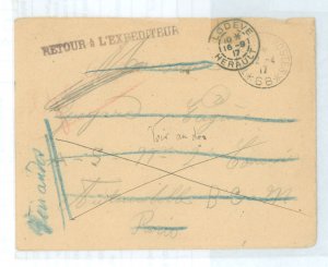 France  1917 Soldiers cover, heavily forwarded, return to sender.